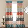 Bohemian Stripe Window Curtain Panel Set - Turquoise Orange
