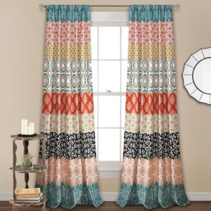 Bohemian Stripe Window Curtain Panel Set - Turquoise Orange