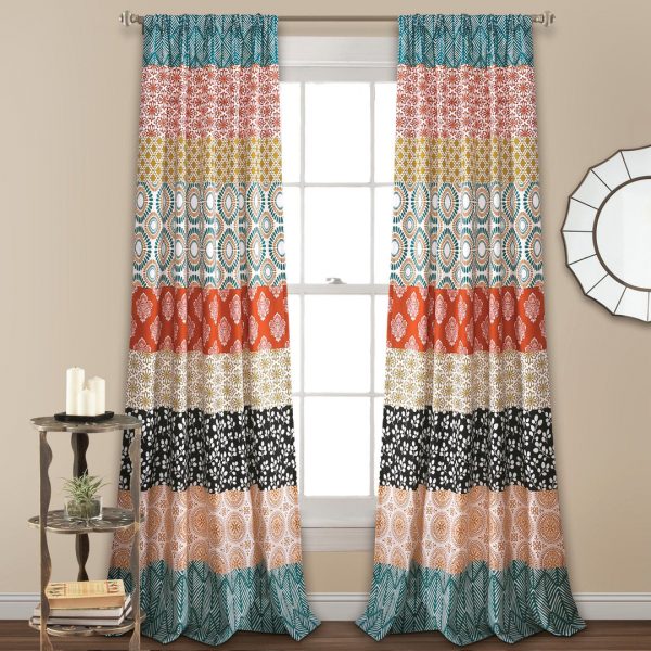 Bohemian Stripe Window Curtain Panel Set - Turquoise Orange