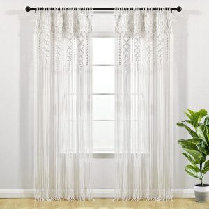 Boho Macrame Textured Cotton Window Curtain - White