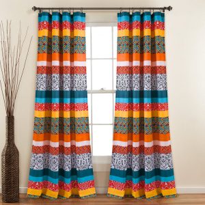 Boho Stripe Window Curtain Panel Set - Turquoise Orange