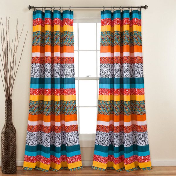 Boho Stripe Window Curtain Panel Set - Turquoise Orange