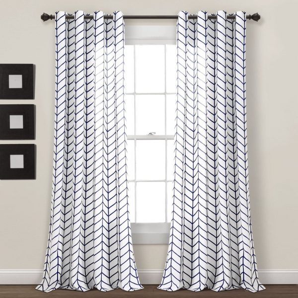 Calia Chevron Geo Window Curtain Panels Set - Navy
