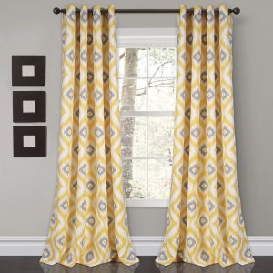 Diamond Ikat Light Filtering Window Curtain Set - Yellow Gray
