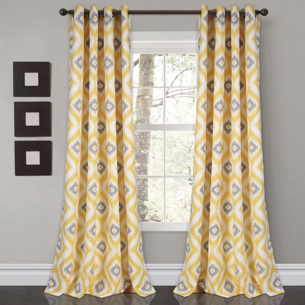 Diamond Ikat Light Filtering Window Curtain Set - Yellow Gray