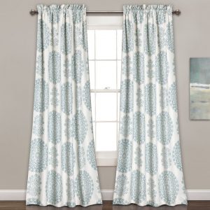 Evelyn Medallion Light Filtering Window Curtain Set - Blue