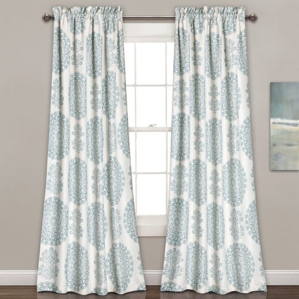 Evelyn Medallion Light Filtering Window Curtain Set - Blue
