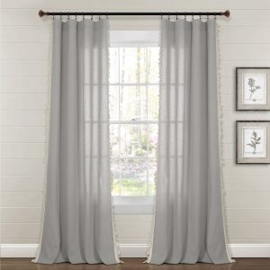 Faux Linen Tassel Window Curtain Panel - Light Linen