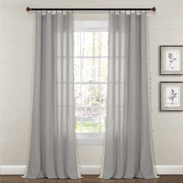 Faux Linen Tassel Window Curtain Panel - Light Linen