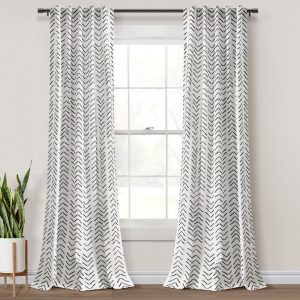 Hygge Modern Arrow Faux Linen Window Curtain Panel Set - Black White