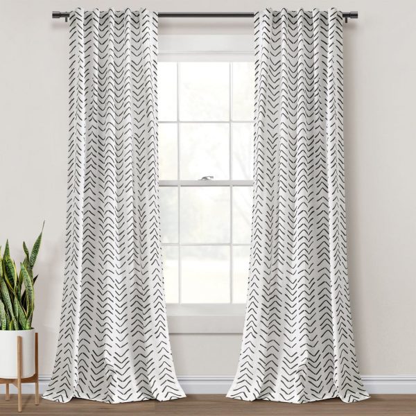 Hygge Modern Arrow Faux Linen Window Curtain Panel Set - Black White