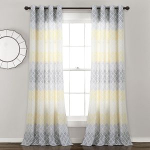 Medallion Ombre Window Curtain Panel Set - Yellow Gray