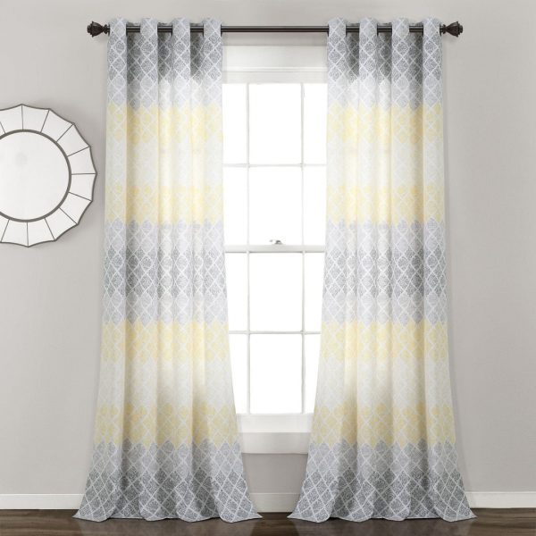 Medallion Ombre Window Curtain Panel Set - Yellow Gray