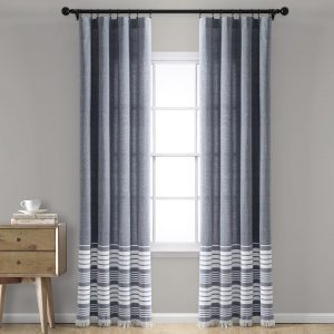Nantucket Yarn Dyed Tassel Fringe Window Curtain Panel Set - Navy