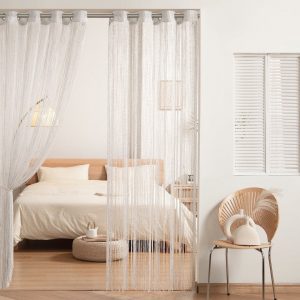 Night Sky String Thread Window Curtain Panel - White