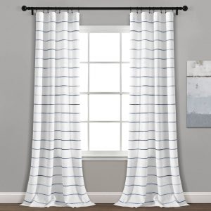 Ombre Stripe Yarn Dyed Recycled Cotton Blend Window Curtain Panel Set - Navy