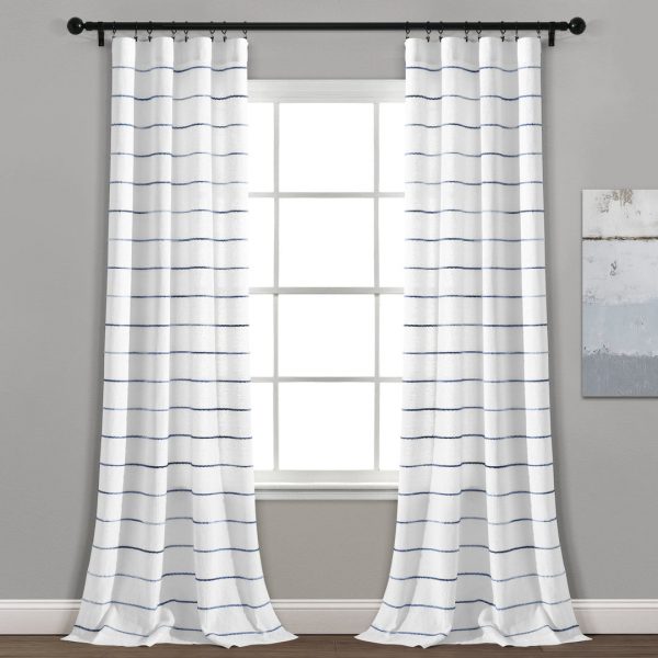 Ombre Stripe Yarn Dyed Recycled Cotton Blend Window Curtain Panel Set - Navy