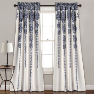 Stripe Medallion Light Filtering Window Curtain Set - Navy