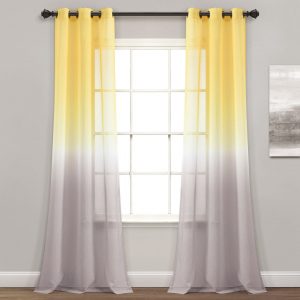 Umbre Fiesta Sheer Window Curtain Panel Set - Yellow Gray