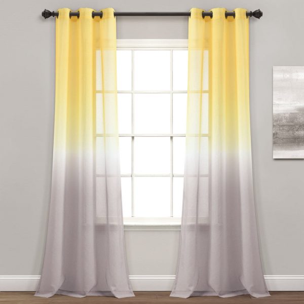 Umbre Fiesta Sheer Window Curtain Panel Set - Yellow Gray